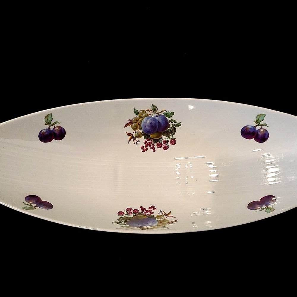 NAAMAN Vintage Porcelain Oblong Footed Base Israel Fruit Bowl 14.5' Fruit Design